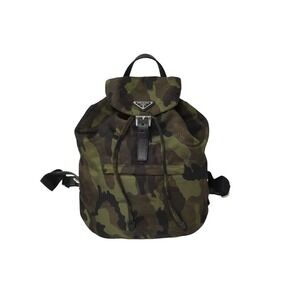 PRADA backpack triangle logo camouflage leather khaki